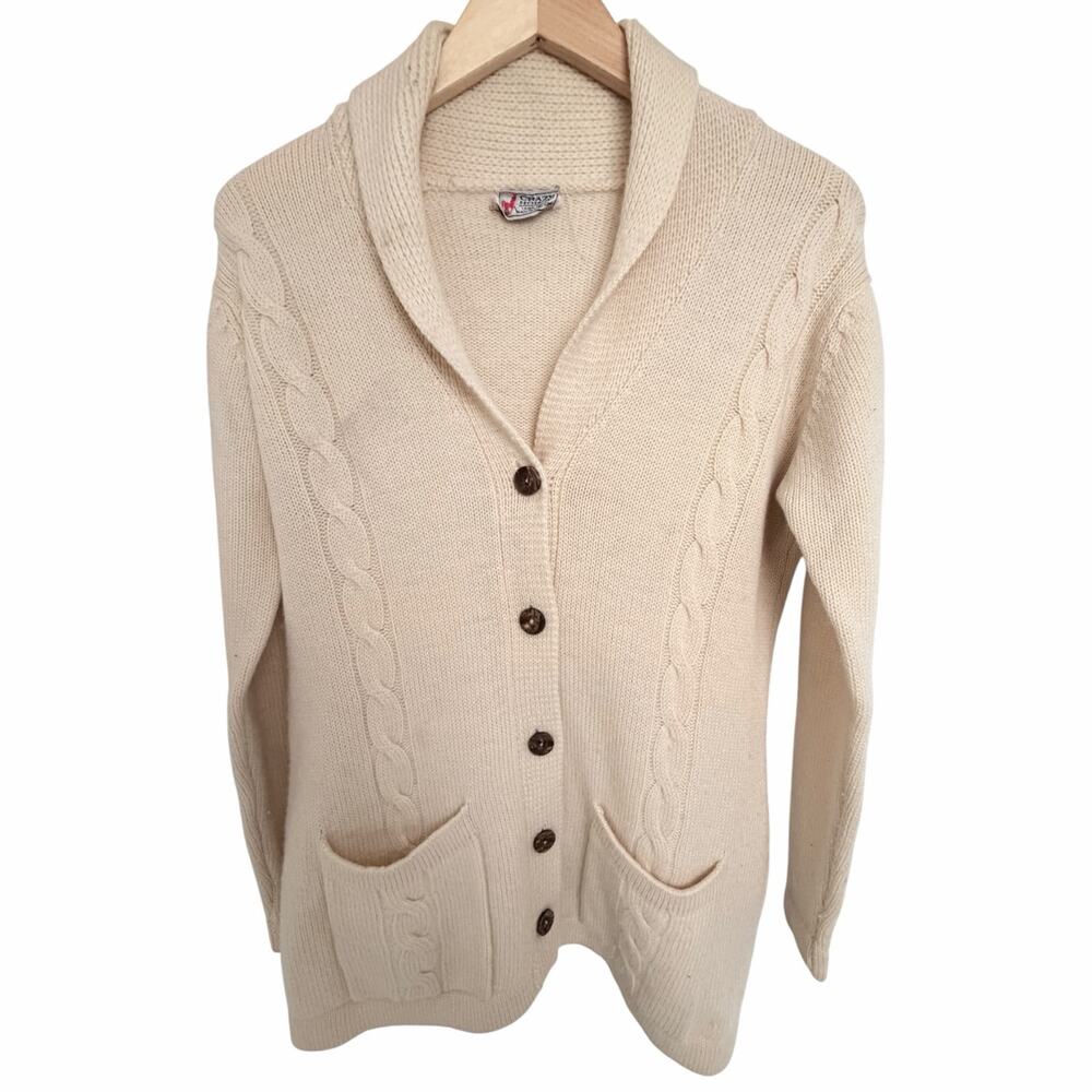 Crazy Horse 100% Wool Cable Knit Cardigan Sweater